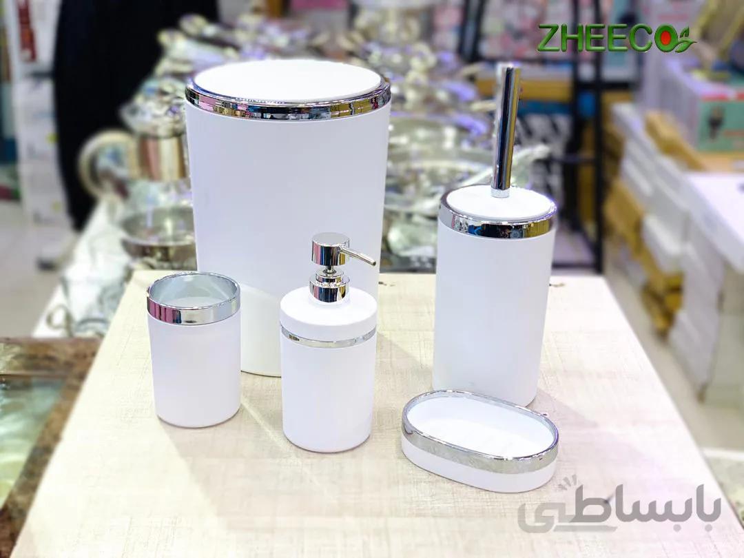 ست سرویس بهداشتی ۵ تکه اکرولیک سفید نقره ای