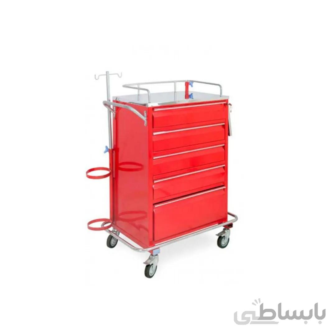 ترالی اورژانس پنج کشو استیل رنگ قرمز