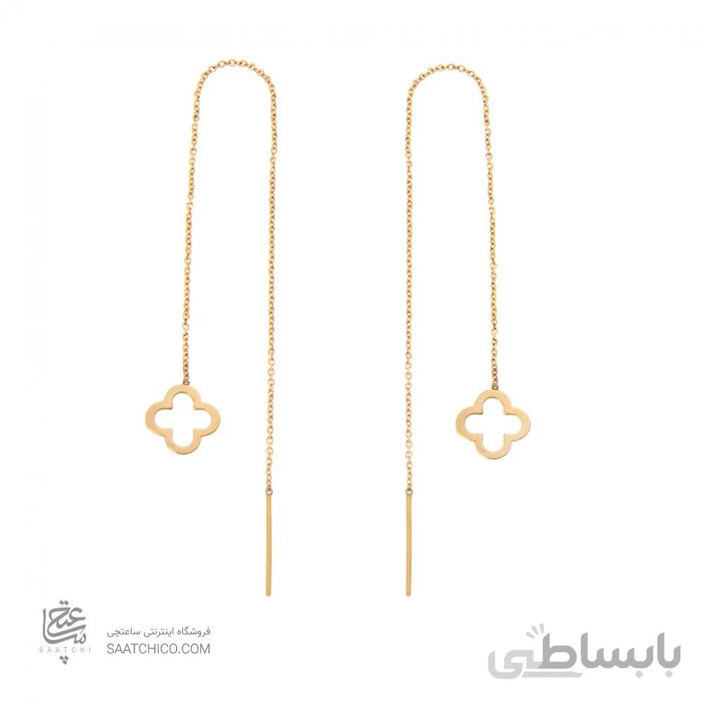 گوشواره بخیه ای طلا طرح گل چهار پر ونکلیف کد LE608