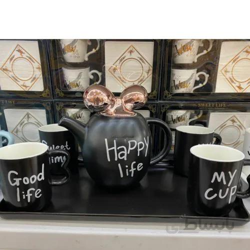 ست چای خوری سرامیکی چهارنفره درب پاپیونی با سینی TEA SET در چهار رنگبندی