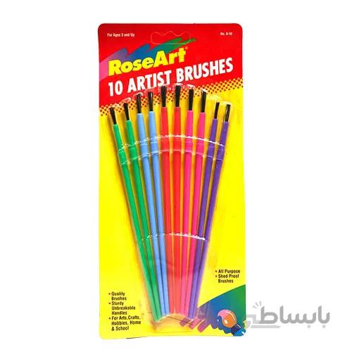 قلموی رز آرت RoseArt پک ۱۰ عددی ا کمپانی Rose Art یک شرکت آمریکایی ست که طراح و تولیدکننده انواع قلمو و لوازم طراحی و تحریر با کیفیت و استاندارد است. ست قلمو آبرنگ رز آرت یک بسته ۱۰ عددی برای طراحی، کاردستی و نقاشی آبرنگ یا گواش و هر گونه رنگ آمیزی اشیاء یا اثر هنری است.