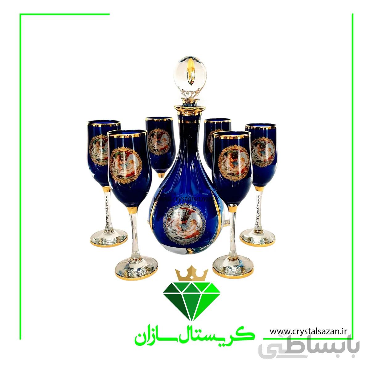 تنگ و جام مدل پیزا طرح نیلوفرانه سرمه ای کریستال سازان کد J1241
