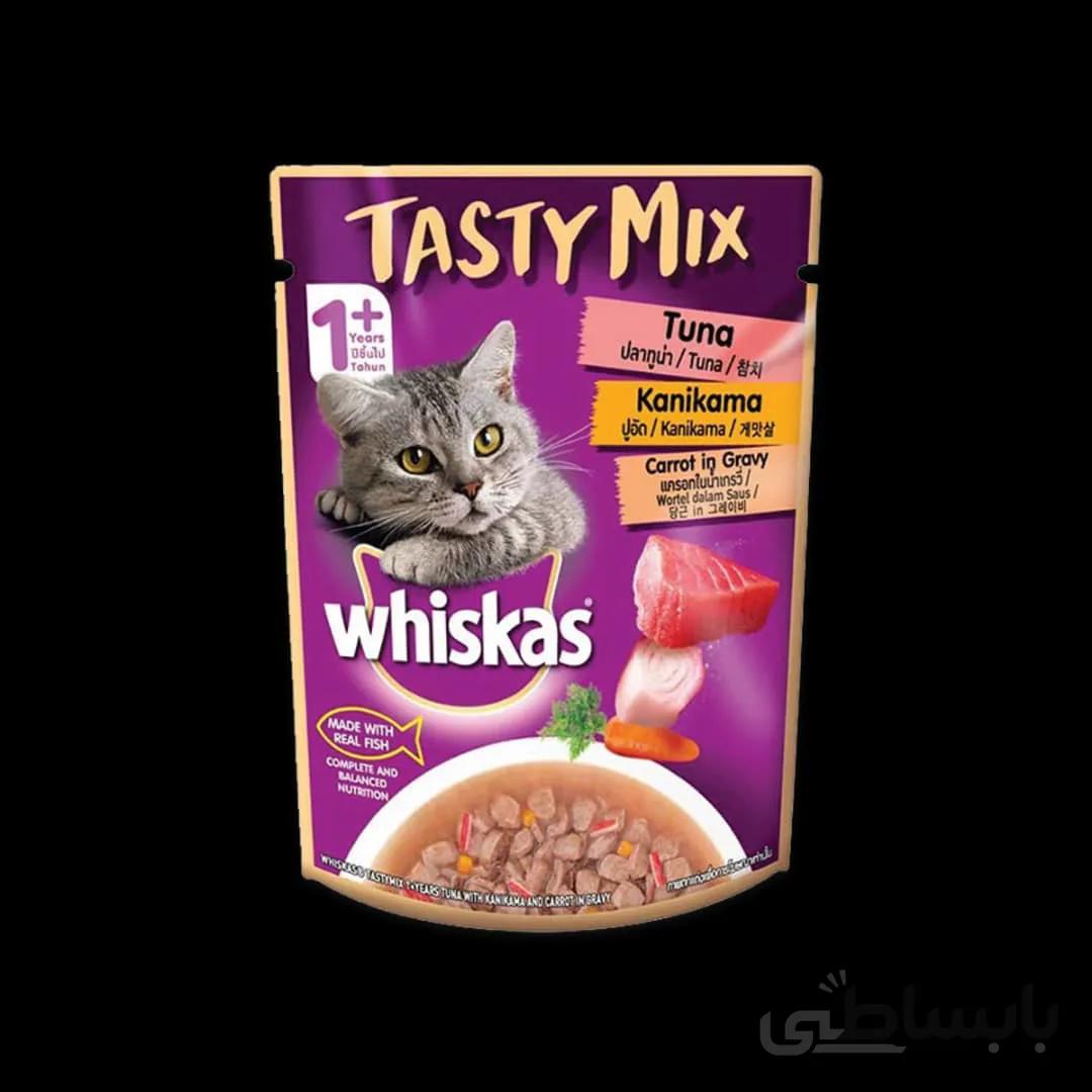 پوچ گربه ۷۰گرمی wiskas mix با طعم ماهی تن