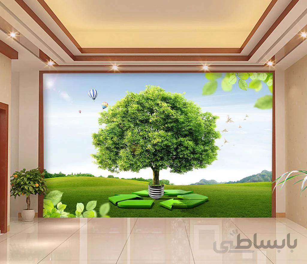 پوستر دیواری طرحی زیبا از تک درخت سرسبز