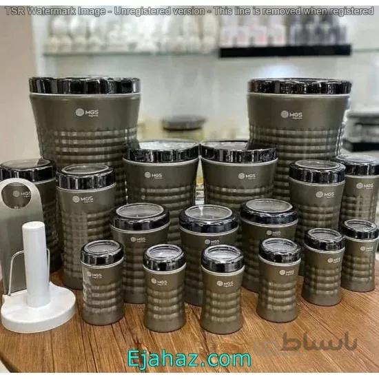 سرویس 18 پارچه آشپزخانه فلزی ام جی اس زیتونی درب دودی MGS