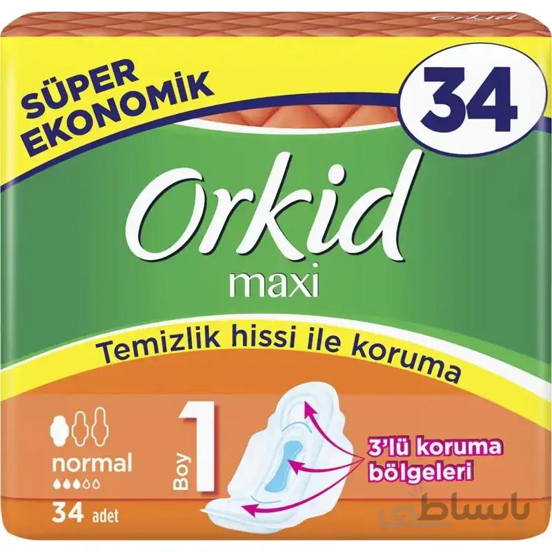 نوار بهداشتی ارکید مدل maxi سایز نرمال بسته 34 عدد