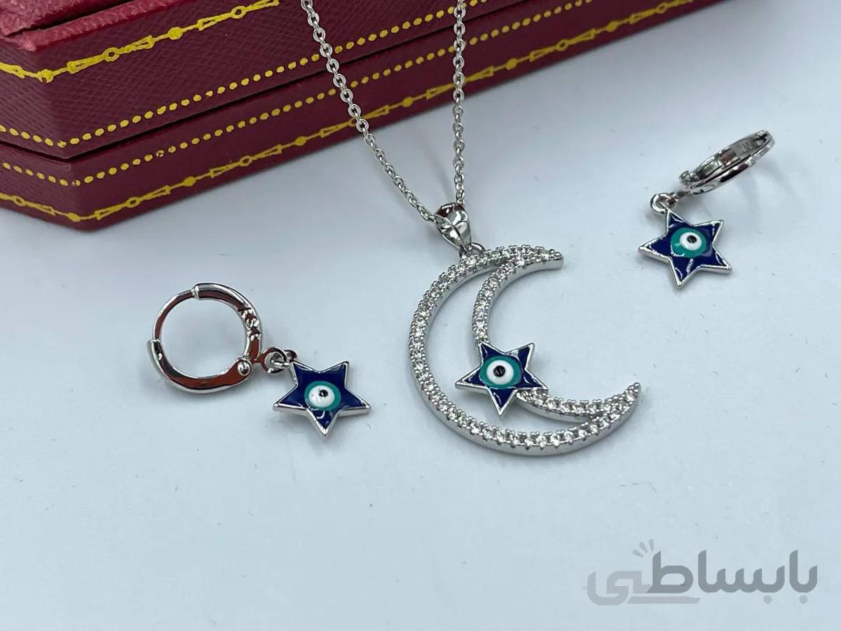 نیم ست ماه و ستاره چشم نظر نقره ای