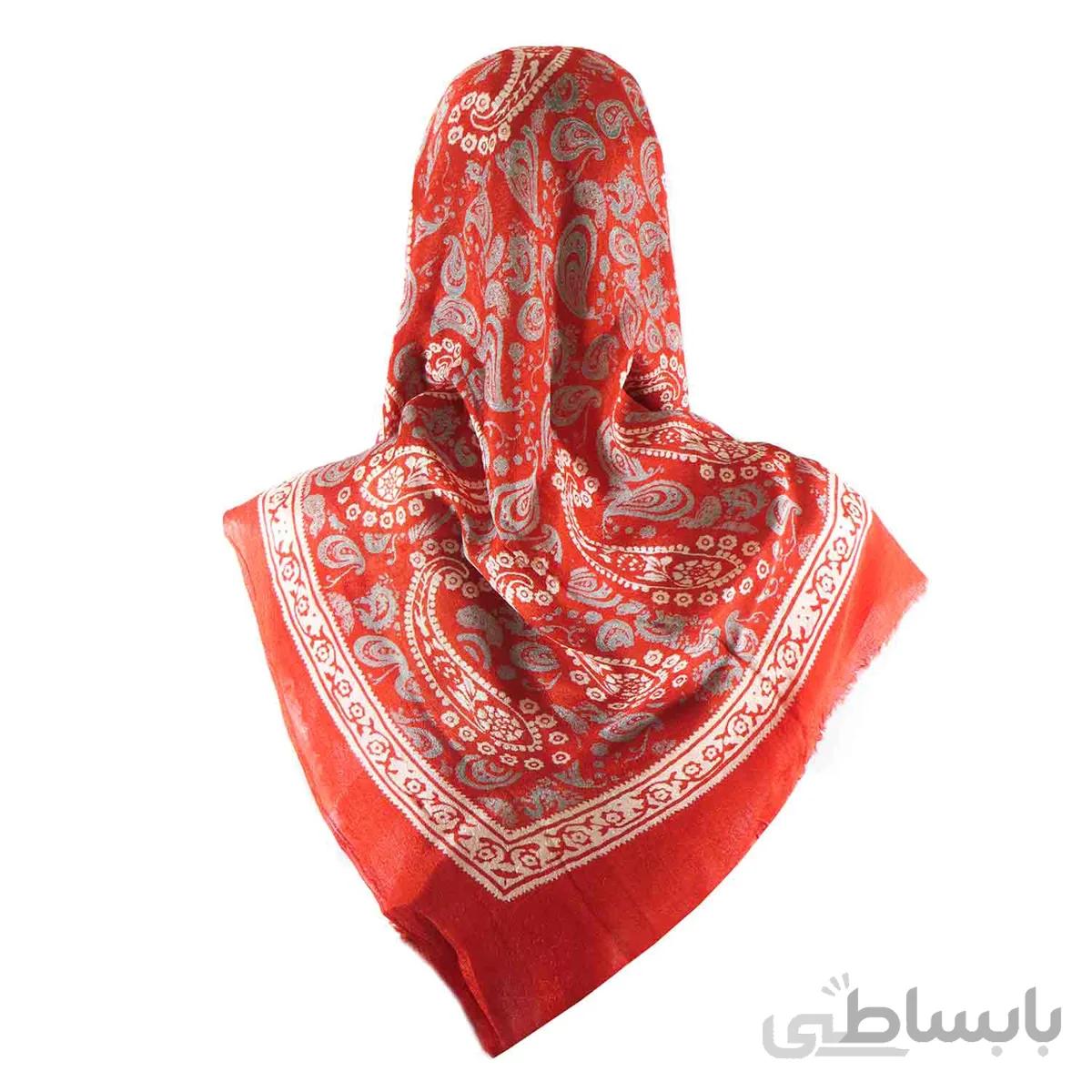 روسری سنتی کردستان طرح ترنج رنگ قرمز نارنجی