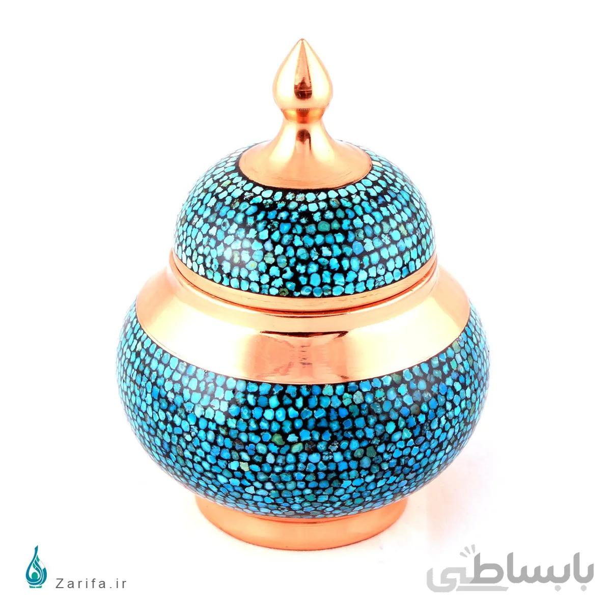 قندان فیروزه کوب مسی سایز ۱