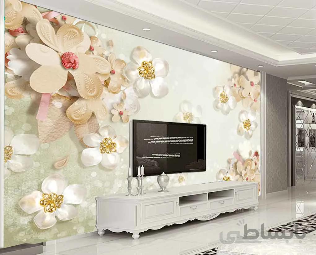 کاغذ دیواری سه بعدی گل های تزئینی زیبا