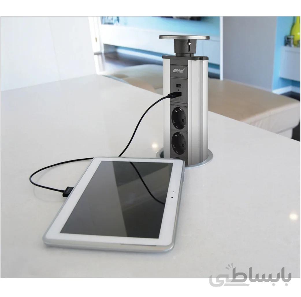 پریز توکار استوانه ای قطر 10 استیل تاچ با شارژر USB کد 10008 ملونی