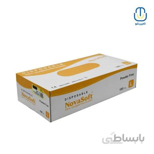 دستکش معاینه وینیل نوا بدون پودر بسته ۱۰۰ عددی سایز لارج ا Nova vinyl examination powderless gloves size L 100 Piece