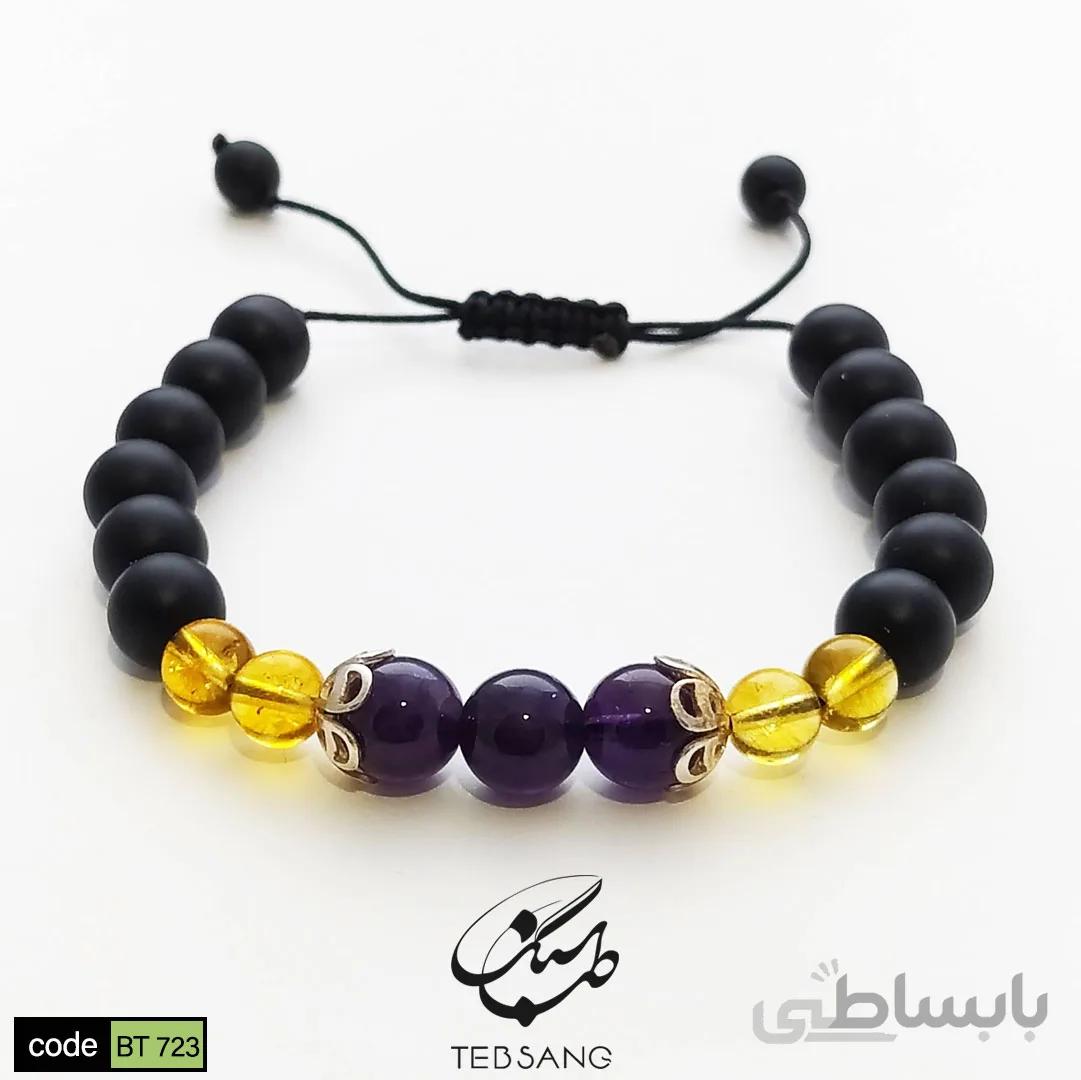 دستبند سنگ آمیتیست-سیترین-اونیکس کد BT-723