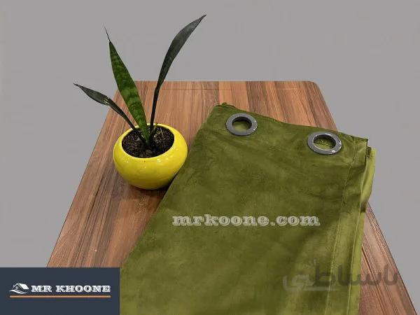 پرده آماده مخمل گارنت سبز چمنی