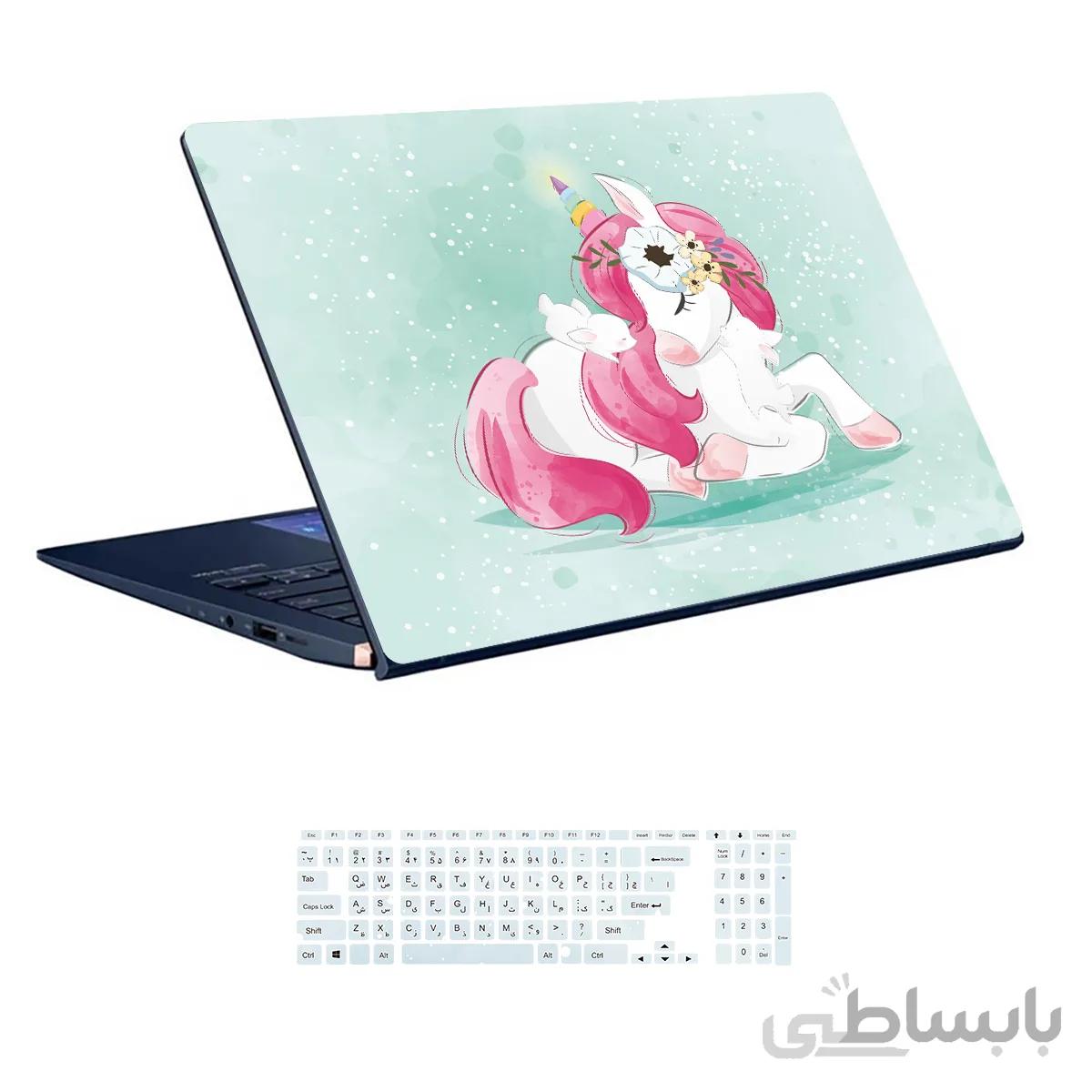 اسکین لپ تاپ طرح Unicorn کد ۰۲ به همراه استیکر کیبورد