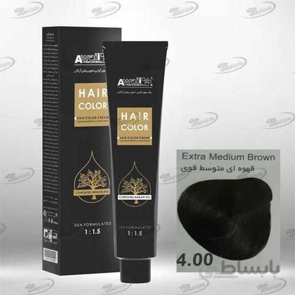 رنگ مو آوایی قهوه ای متوسط طبیعی قوی شماره 4.00