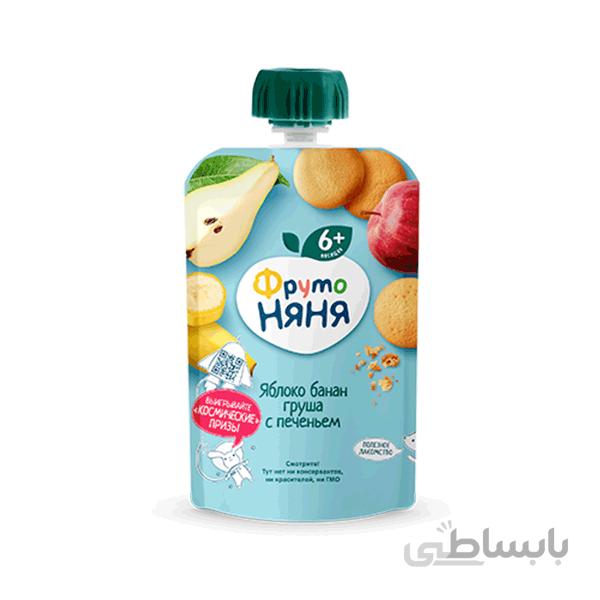 پوره ساندیسی سیب قرمز موز و گلابی با کوکی فروتونیانیا frutonyanya
