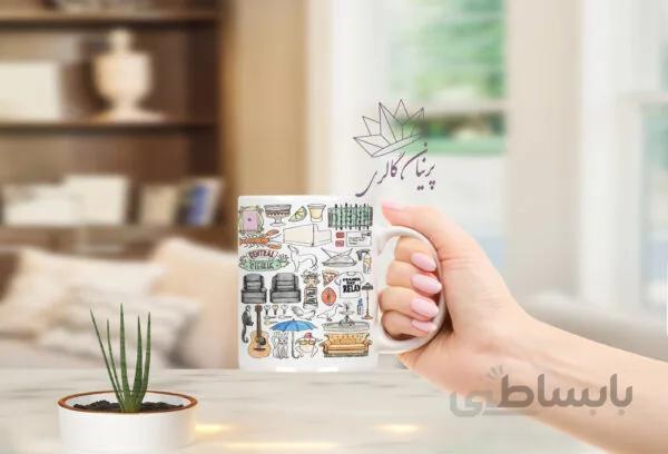 لیوان سفید سرامیکی طرح فرندز