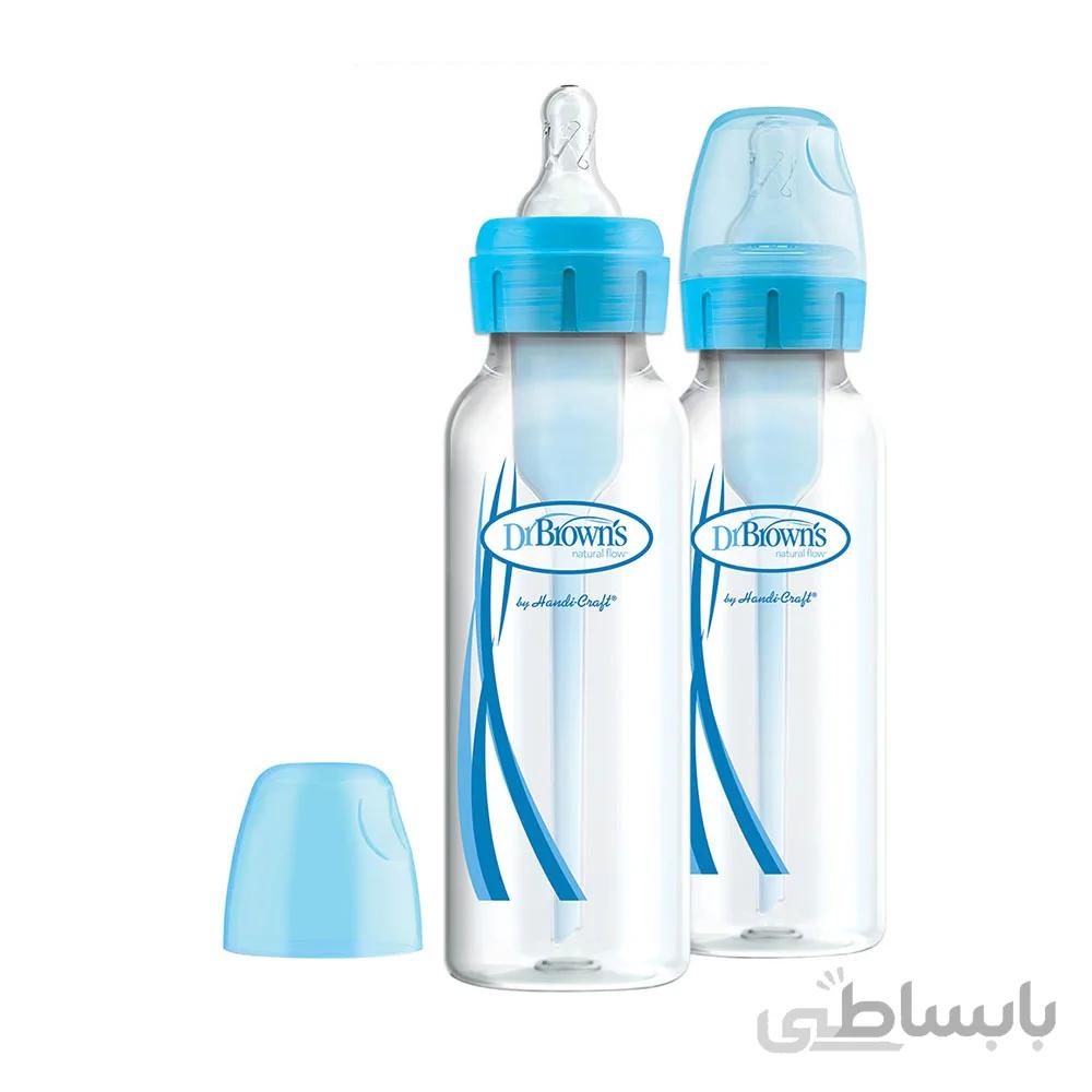 شیشه شیر 0+ ماه دکتر براون Dr Browns طلقی 250 میلی لیتر آبی بسته دو عددی