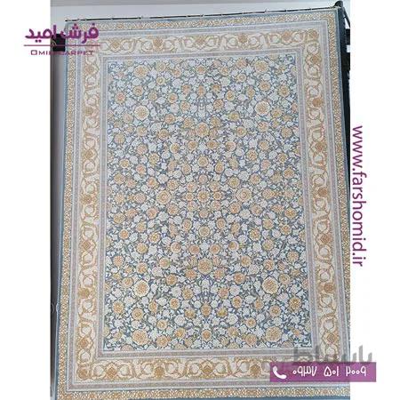 فرش ماشینی 1200 شانه 8 رنگ کد 300 افشان آبی اطلسی طلایی کلکسیون رویال شاهکار آریایی