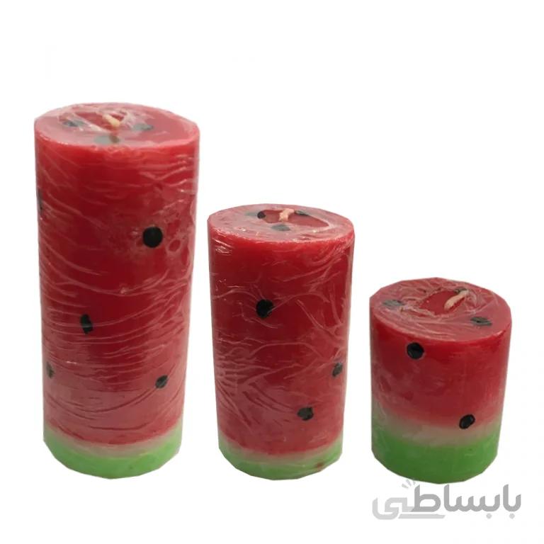 شمع استوانه طرح هندوانه بسته 3 عددی مدل STC335