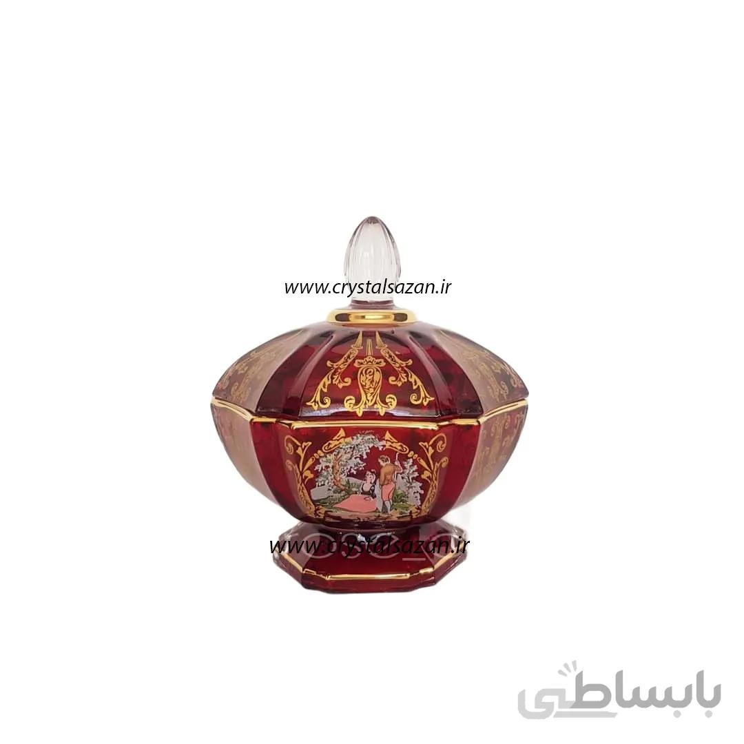 قندان کریستال سازان مدل پیزا طرح رومنس زرشکی کد CS1253-2