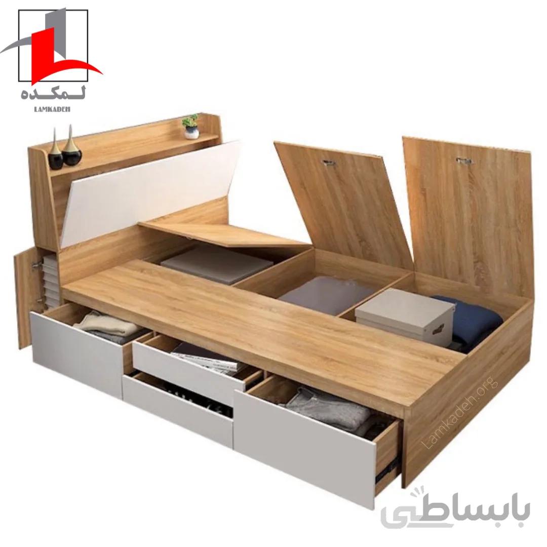 تخت یکنفره لمکده سایز ۹۰ مدل کمجا