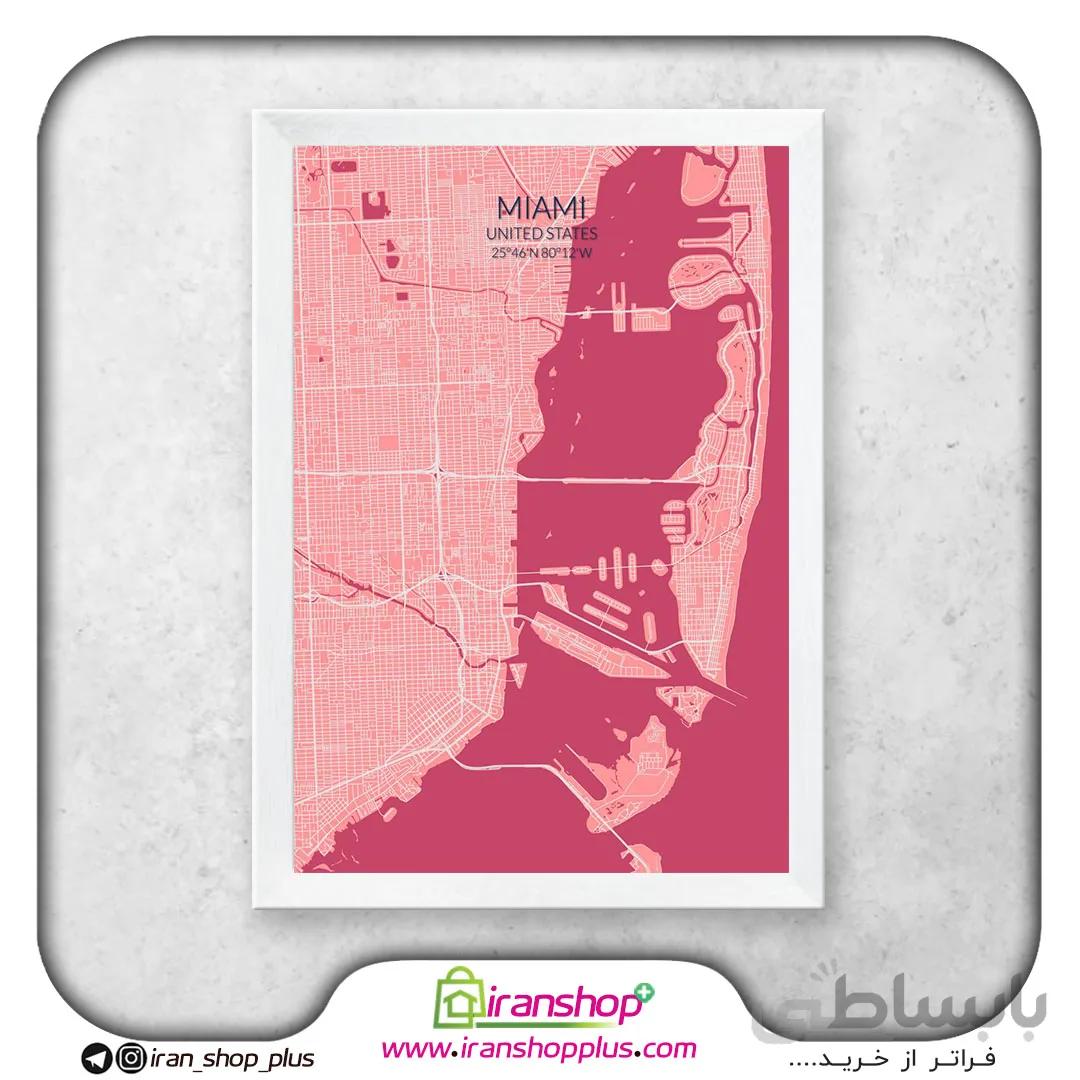 تابلو نقشه شهر میامی با تم Pink Rose