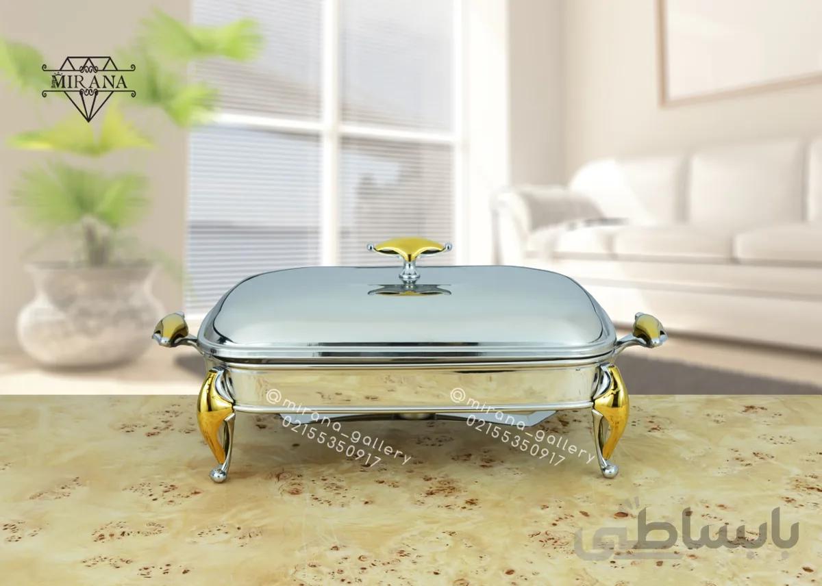 سوفله مستطیل بزرگ استیل برند دیاکو مدل النا براق پایه طلایی 225sg