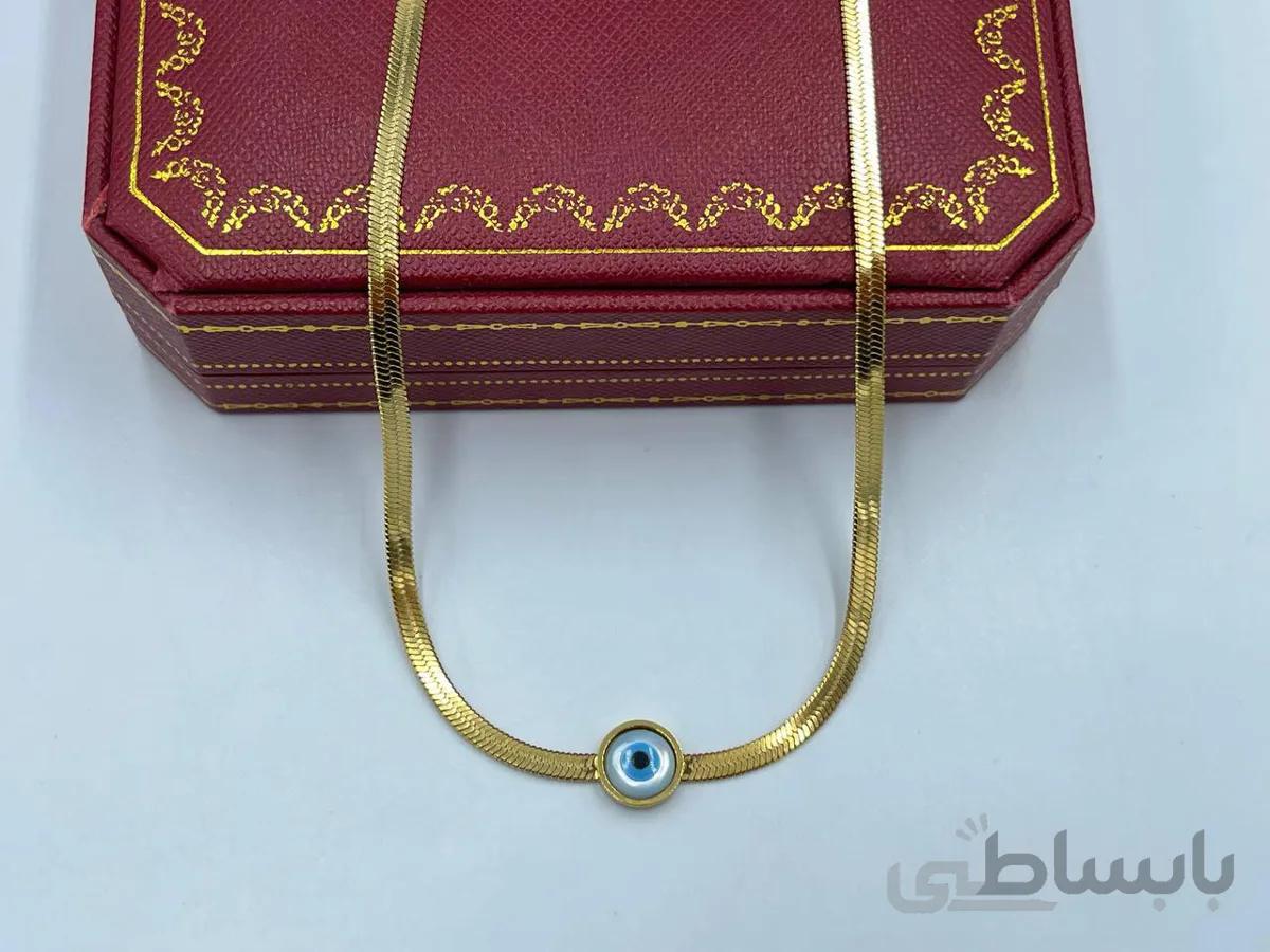 گردنبند ماری با پلاک چشم نظر گرد
