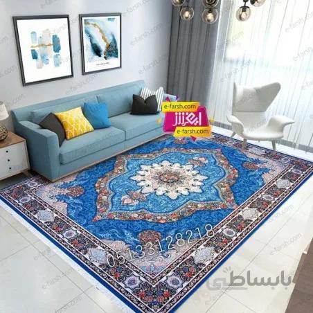 فرش ماشینی نگین مشهد طرح 2602 آبی