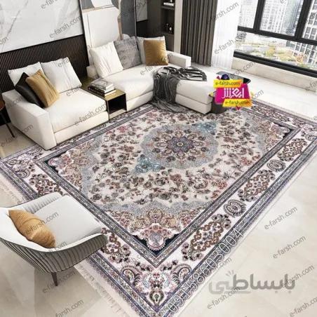 فرش ماشینی نگین مشهد طرح 1013 کرم گل برجسته