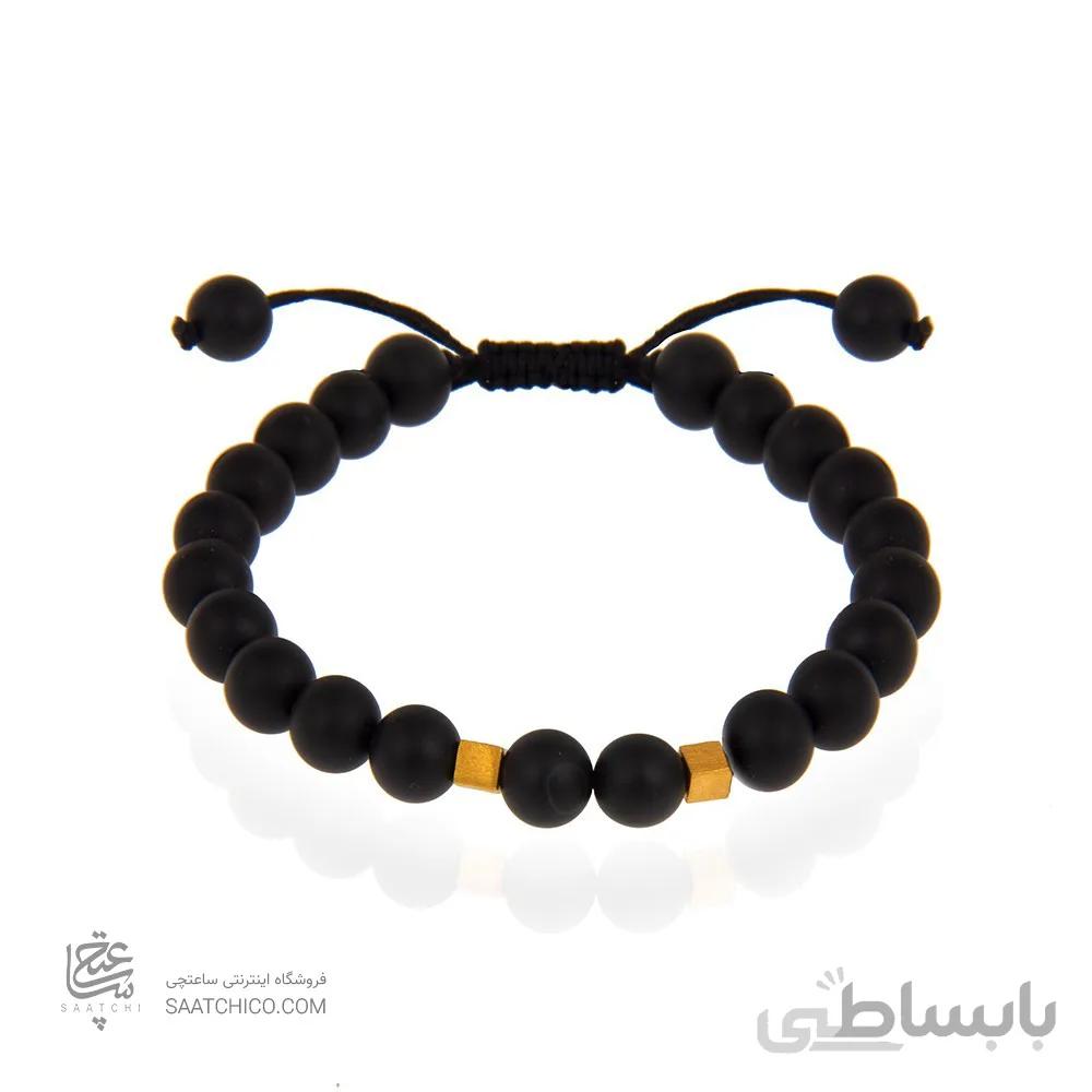 دستبند سنگ مردانه با پلاک طلا طرح مکعب کد MB105