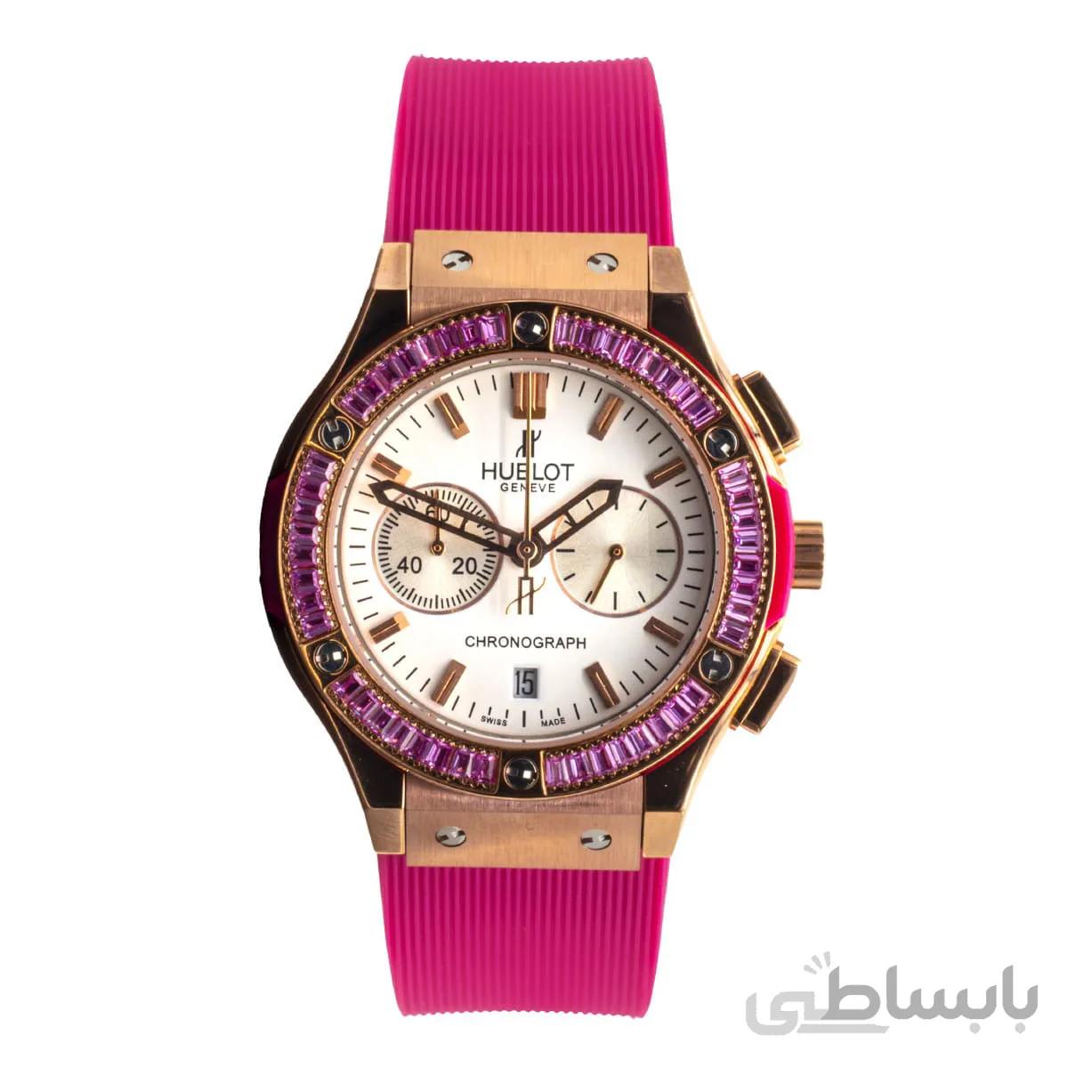 ساعت مچی هابلو زنانه دور نگین صورتی HUBLOT BIG BANG