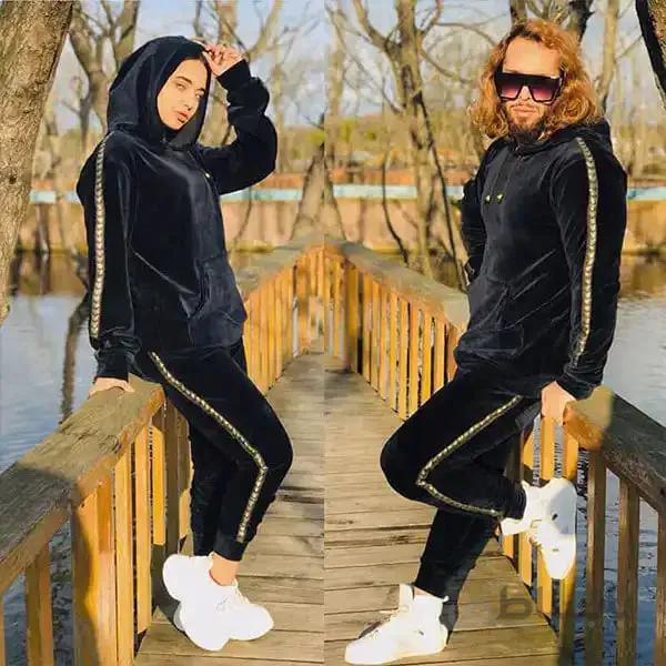 ست هودی و شلوار زنانه و مردانه جنس مخمل تمام کش کد 160 ا Set of hoodies and pants for men and women, made of full-length velvet, code 160
