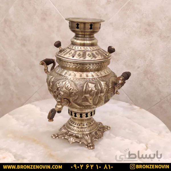 سماور زغالی برنجی ۴ لیتری هخامنش آنتیک کد ۴۴۰