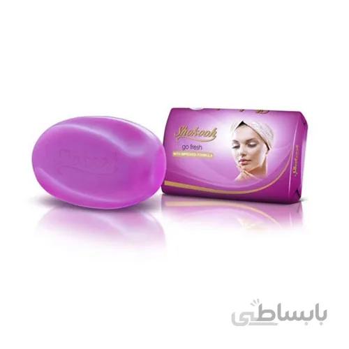 صابون آرایشی و بهداشتی شکوه رنگ بنفش لفاف دار وزن 90 گرم ا Cosmetic purple soap wrapper 90gr