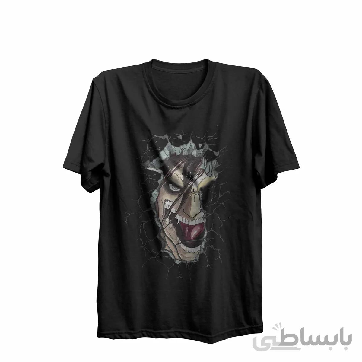 تیشرت یقه گرد مشکی طرح انیمه اتک ان تایتان Attack on Titan