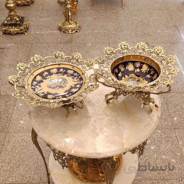 ست شیرینی خوری برنزی و میوه خوری برنزی صفحه چینی کد ۱۰۴۲
