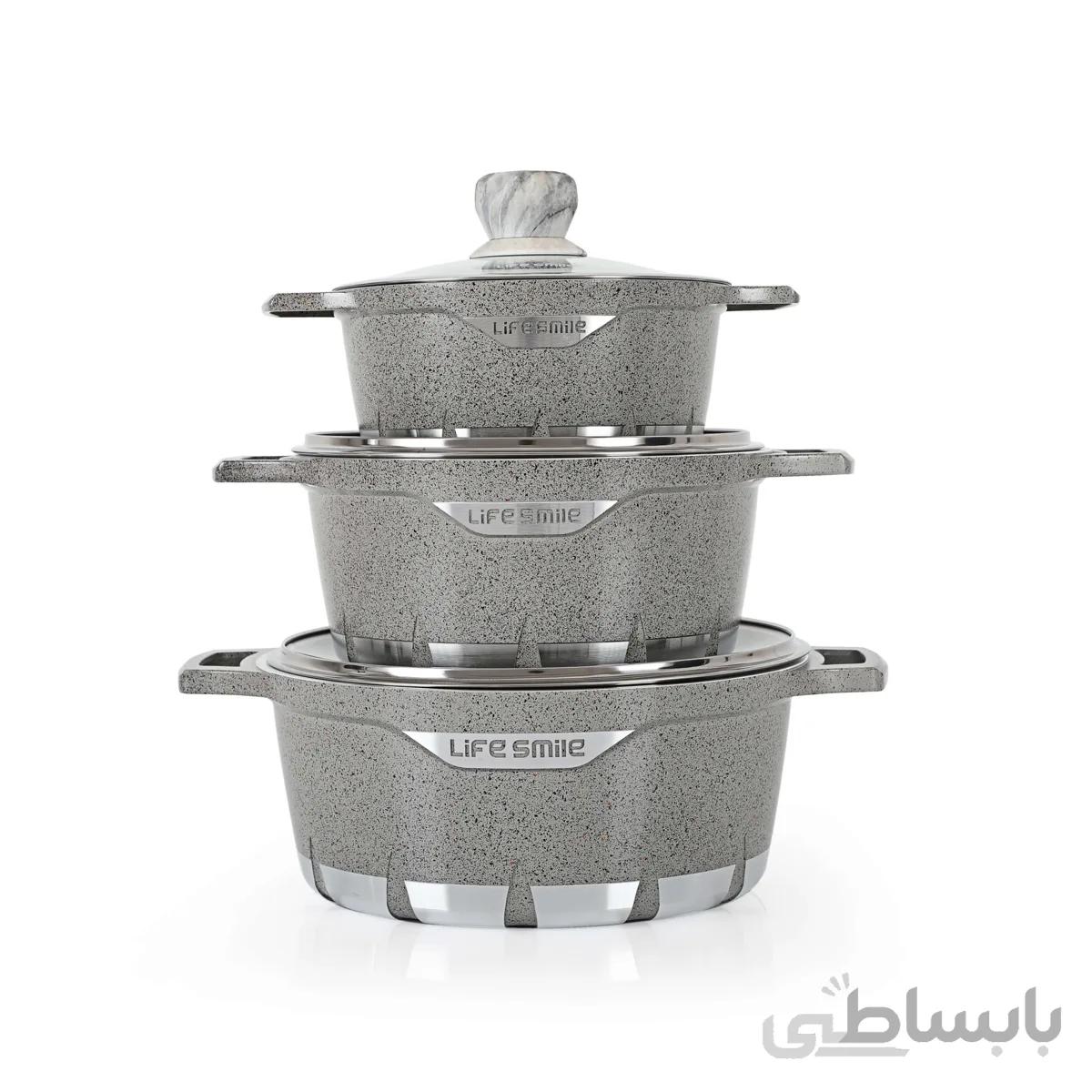 سرویس قابلمه گرانیتی لایف اسمایل مدل FLCM 3 شامل 6 پارچه ا LIFESMILE FLCM-3 Cookware Set