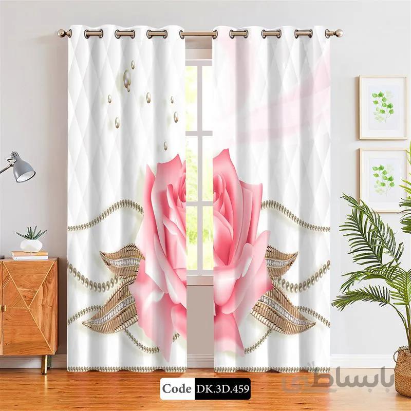 پرده پانچی (هازان و مخمل)کد DK.3D.459 طرح سه بعدی گل طلایی