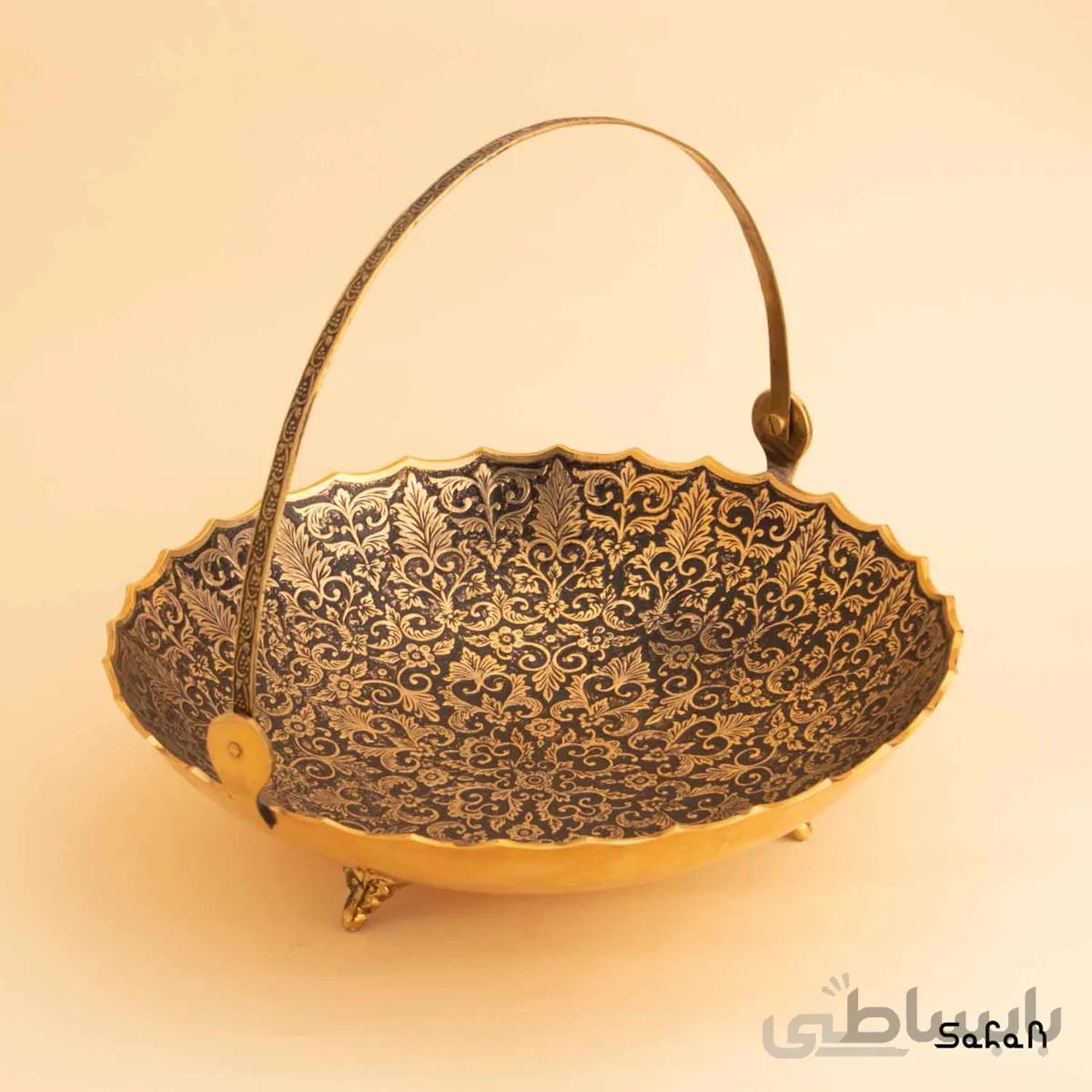 میوه خوری دسته دار برنجی میناکاری طرح تاج