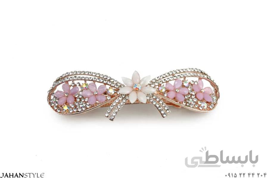 گیره مو نگین دار گل بنفش