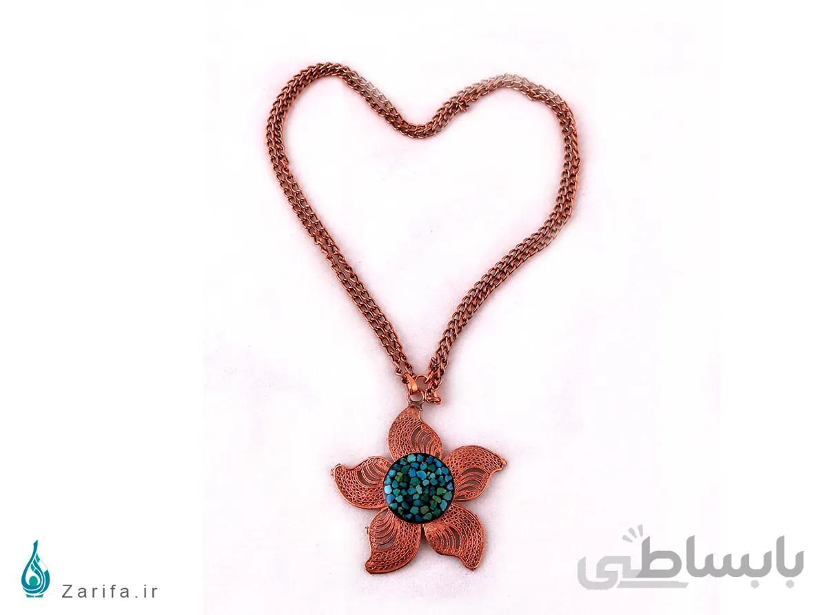 گردن آویز فیروزه و مس ملیله