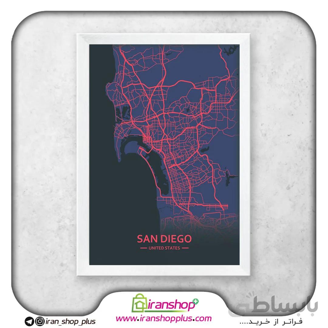 تابلو نقشه شهر سن دیگو با تم Neon Pink