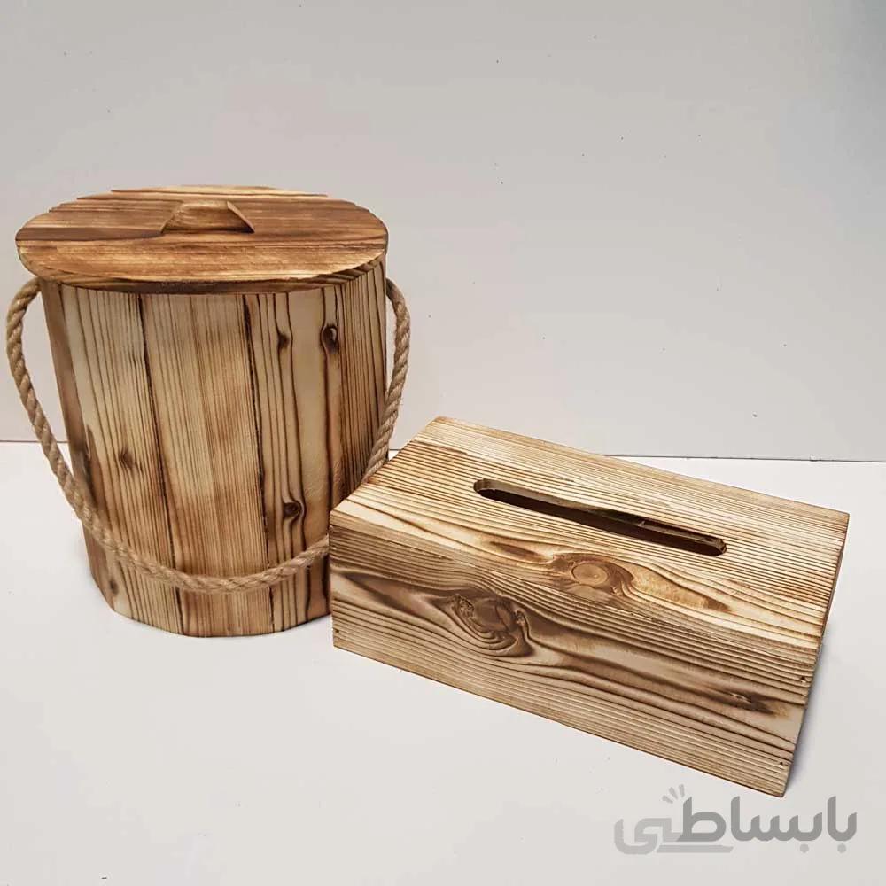 ست سطل و جادستمال کاغذی چوبی 300 برگ رنگ روشن بدون چفت