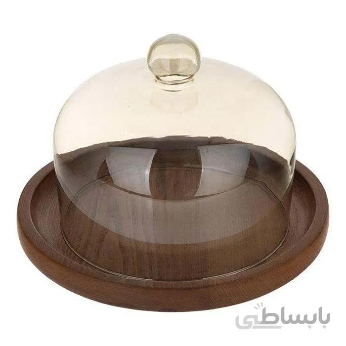 کیک خوری چوبی بشقاب گود با درب شیشه ای بزرگ Treeti