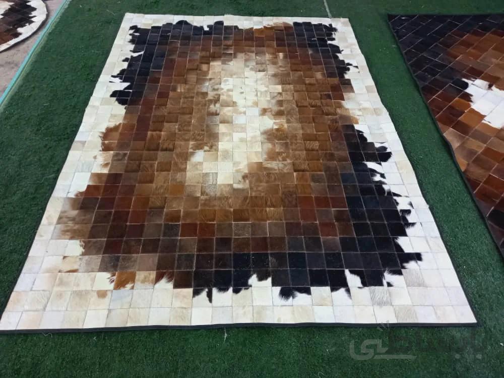 فرش کلاژ تیکه دوزی پوست طبیعی گاو ا cow skin