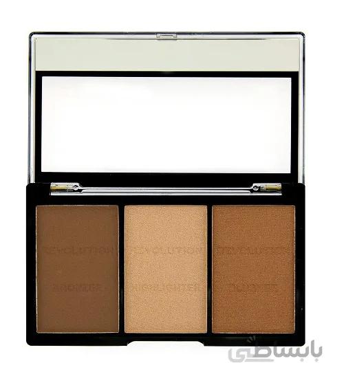 پالت سه کاره رژگونه , هایلایتر و برنزر رولوشن مدل Ultra Light/Med c04