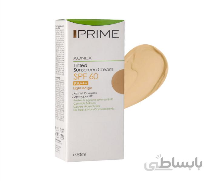 کرم ضد آفتاب رنگی فاقد چربی SPF60 پریم مناسب پوست چرب و آکنه ای 40 میلی لیتر